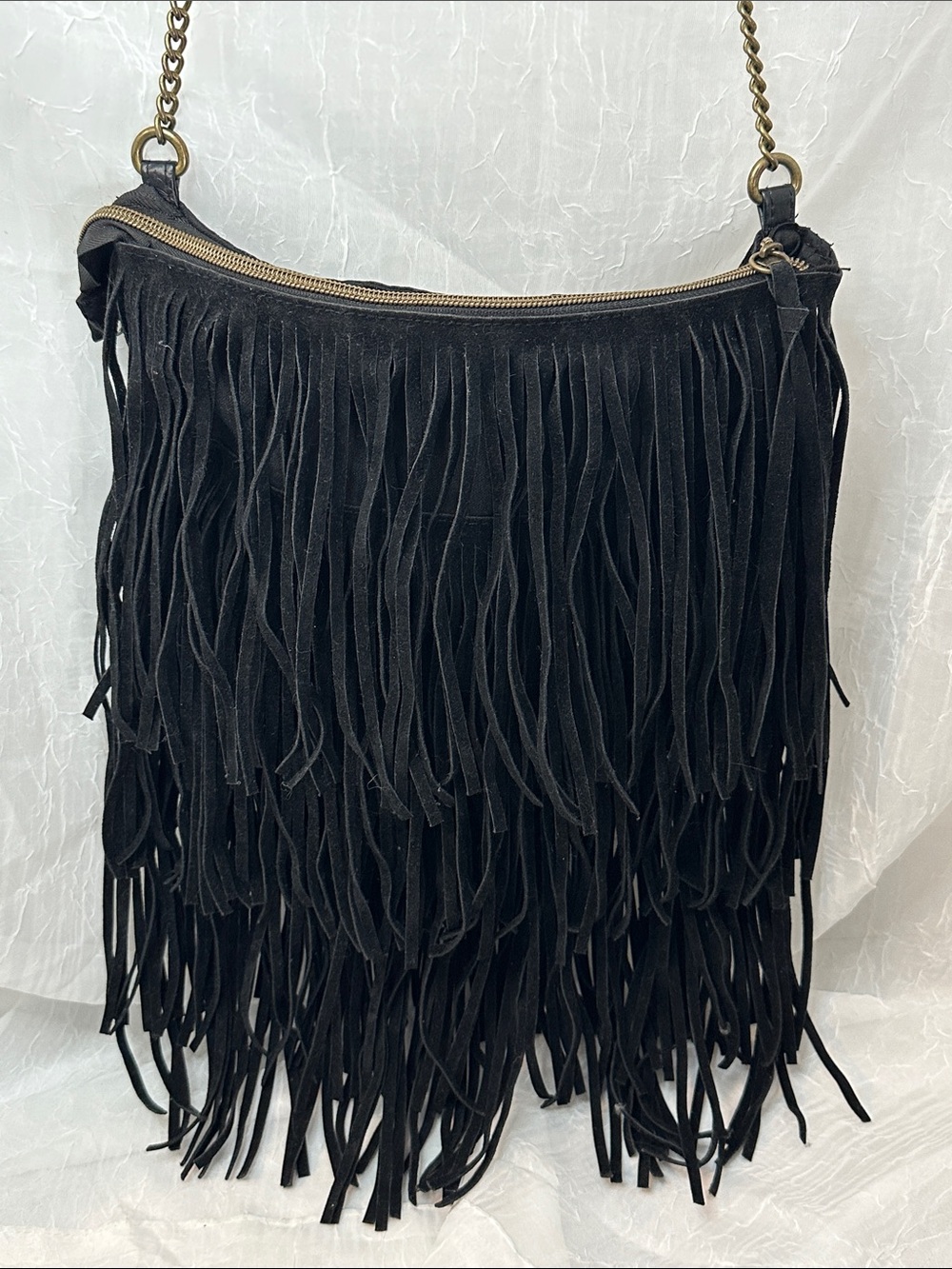 Black Fringe Crossbody Bag -  Chain Strap